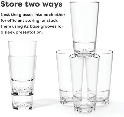 TOSSWARE RESERVE 20oz Stacking Cooler, SET OF 4, Premium Quality, Tritan Dishwasher Safe & Heat Resistant Unbreakable Plastic Beer Glasses, Clear