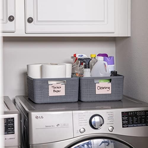 Hygge & Sage: Metal Non-Slip Basket Labels Clip On for Storage Bins, or Wire Racks | Includes 8 Labels, 8 Non-Slip Pads and 2 Free Markers (Pink)
