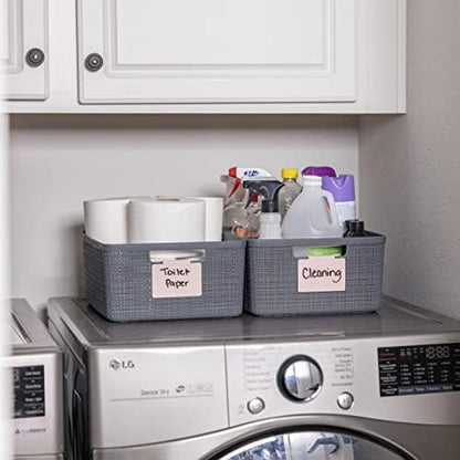 Hygge & Sage: Metal Non-Slip Basket Labels Clip On for Storage Bins, or Wire Racks | Includes 8 Labels, 8 Non-Slip Pads and 2 Free Markers (Pink)