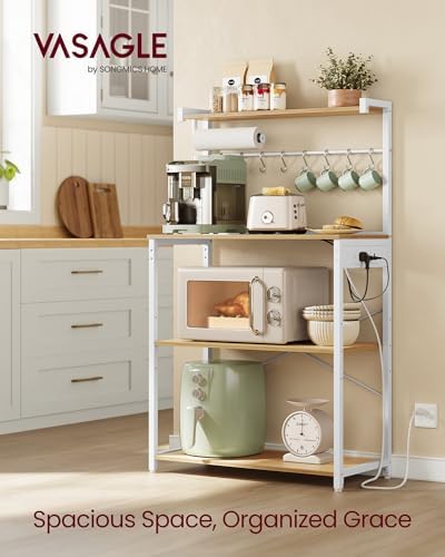VASAGLE 4-Tier Kitchen Bakers Rack with Power Outlet, 31.5-Inch Wide
