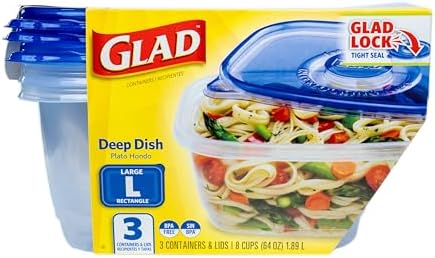 Glad GladWare Deep Dish Food Storage Containers, 64 Oz, 3 Count, 6-Pack