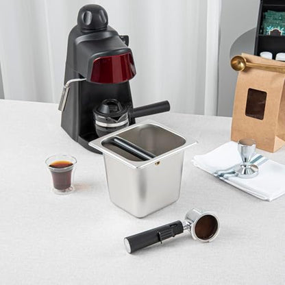 Restaurantware Espresso Knock Box - 1 Case - 6" Inch Deep Stainless Steel Basin Coffee Ground Bin - Removable Knock Bar With Non-Slip Base, Silver Coffee Puck Container For Home Barista Use