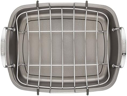 Circulon Total Bakeware Nonstick Roaster, Roasting Pan with Rack, 17-Inch x 13-Inch, Gray