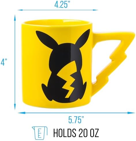 Silver Buffalo Pokemon Pikachu with Lightening Bolt 3D Sculpted Handle Ceramic Mug, 20 Ounces