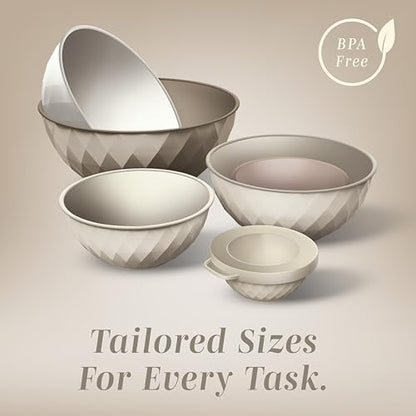 COOK WITH COLOR Mixing Bowls with Lids - 12 Piece Plastic Nesting Bowls Set includes 6 Prep Bowls and 6 Lids, Microwave Safe Mixing Bowl Set, Brown Diamond