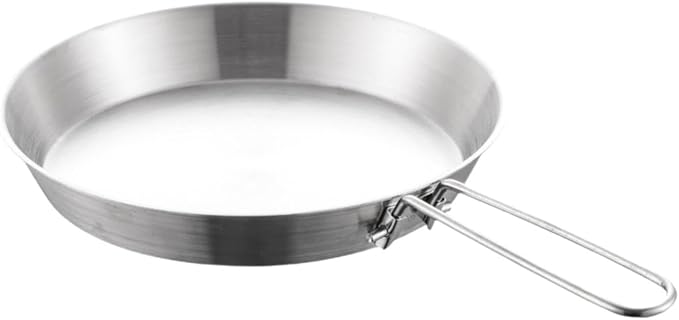 Stainless Steel Camping Fry Pan Cookware Foldable Handle Easy to Clean Multipurpose Outdoor Cooking Griddle Non Stick Skillet, 20cm