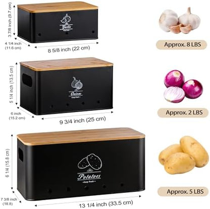 Potato Onion Garlic Storage Bin, Black, Set of 3