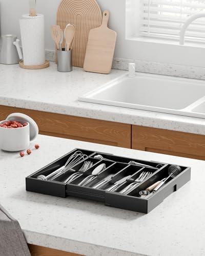 Kitsure Silverware Organizer, Bamboo Kitchen Drawer Tray, Black, Large
