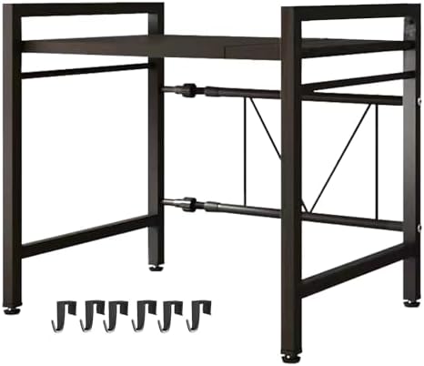 Microwave Oven Rack, Microwave stand,Adjustable Shelf with 6 Hooks Microwave Shelf, Microwave Rack, Extendable Kitchen Microwave Stand, Microwave Stand with Storage (shelf 001)