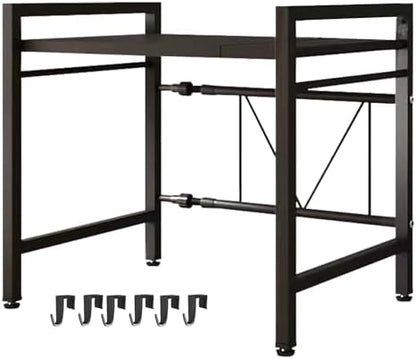 Microwave Oven Rack, Microwave stand,Adjustable Shelf with 6 Hooks Microwave Shelf, Microwave Rack, Extendable Kitchen Microwave Stand, Microwave Stand with Storage (shelf 001)