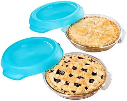 Libbey Baker’s Premium 2 Piece Glass Pie Plate, Stackable, Space Saving Casserole Dish Set with Lids, Glass Baking Dish Set for Fruit Pies, Quiches