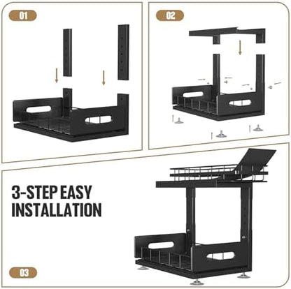 Under Sink Organizer Upgrade To Professional Rails,2-Tier Dual Pull Out Cabinet Storage,Height Adjustable Slide Out Drawers For Bathroom Kitchen,2 Pack-14.5" Dx12.8-16.9" H,Black