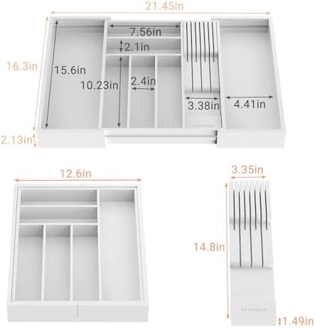 TIOPGHAD Expandable Bamboo Silverware Drawer Organizer Kitchen Tray, White
