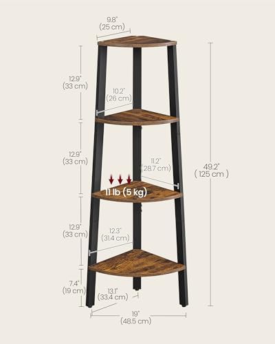 VASAGLE 4-Tier Corner Shelf Stand, Modern Ladder Shelf