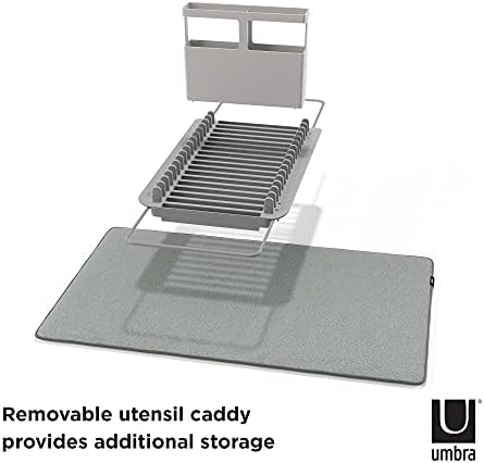 Umbra Udry Dish Drying Rack, Over Sink Foldable, 16 Slots, Dark Grey