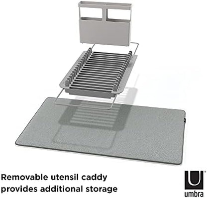 Umbra Udry Dish Drying Rack, Over Sink Foldable, 16 Slots, Dark Grey