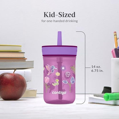Contigo Leighton Straw Tumbler, 14 oz, Grape (Tulips)