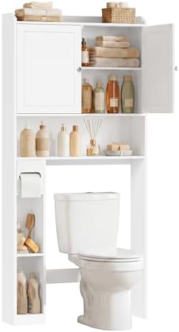 VASAGLE Over the Toilet Storage Cabinet, Doors, Adjustable Shelves, 31.1''W