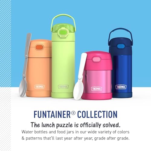 THERMOS FUNTAINER 16 Ounce Stainless Steel Vacuum Insulated Bottle with Wide Spout Lid,Electric Blue,(Pack of 6)