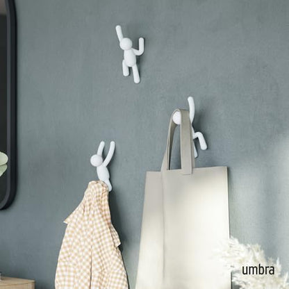 Umbra Buddy Wall Hooks, Decorative Wall Mount Coat Hooks, Set of 3, White