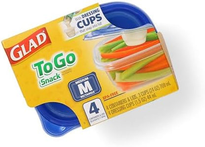 Glad GladWare To-Go Medium Rectangle Snack Containers, 24 Oz, 4 Count, 6-Pk