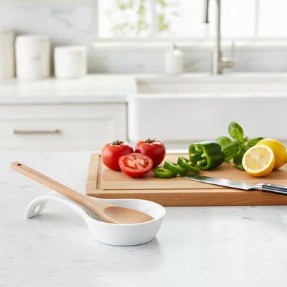 Reston Lloyd Kitchen Counter Utensil Spoon Rest, Ladles, Spaghetti Forks, & Spatulas, Durable BPA-Free Plastic – Dishwasher Safe, Décor, Space Saving Hanging Hole on Handle, White