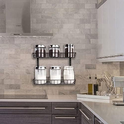SWOMMOLY Wall Mount Spice Rack Organizer, 3-Tier Adjustable Dual-Use Shelf