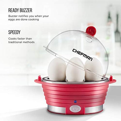 Chefman Electric Egg Cooker Boiler, Rapid Poacher, Food & Vegetable Steamer, Quickly Makes Up To 6, Hard, Medium or Soft Boiled, Poaching/Omelet Tray Included, Ready Signal, BPA-Free, Black