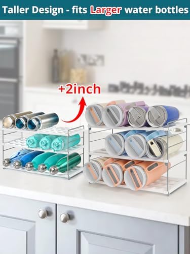 Upgraded Large Expandable Water Bottle Organizer Designed for 40 oz Stanley, Owala & Yeti Tumblers, Adjustable Storage Rack for Travel Mug Cabinet, Pantry, and Kitchen Organizer, Fits 20/30 oz Bottles