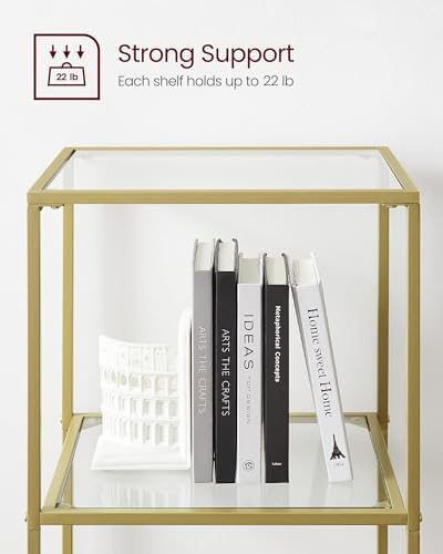 VASAGLE Bookcase Bookshelf, Tempered Glass Bookshelves, Steel Frame