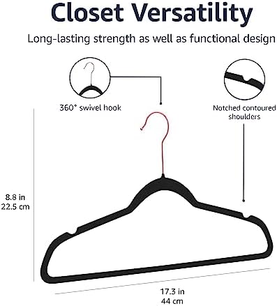 Amazon Basics Slim Velvet Non-Slip Space Saving Sturdy Suit Clothes Hangers, Closet Organizer, Black/Rose Gold, 30-Pack