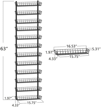 SWOMMOLY Wall Mount Spice Rack Organizer, 12-Tier Adjustable Dual-Use Shelf