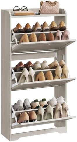 VASAGLE Shoe Storage Cabinet with 3 Flip Drawers, Slim, Holds 12‑20 Pairs
