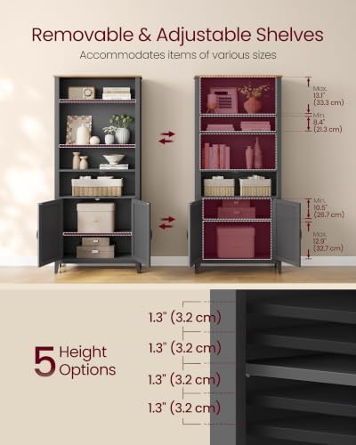 VASAGLE Farmhouse Bookshelf, 6-Tier Bookcase with Doors