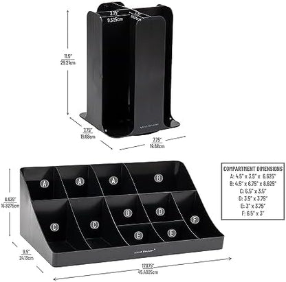 Mind Reader Cup Carousel and Condiment Organizer Set, Countertop Org, Coffee Bar, 7.75"L x 7.75"W x 11.5"H, 2 Pcs., Black