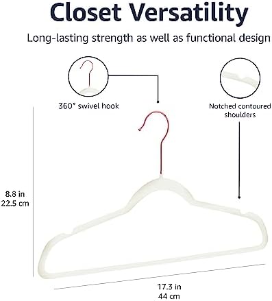 Amazon Basics Slim Velvet Non-Slip Space Saving Suit Clothes Hangers for Closet Organization, Ivory/Rose Gold, 100-Pack