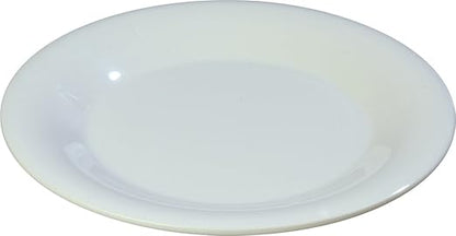 Carlisle FoodService Products Sierrus Reusable Plastic Plate with Wide Rim for Buffets, Restaurants, and Homes, Melamine, 9 Inches, White, (Pack of 24)