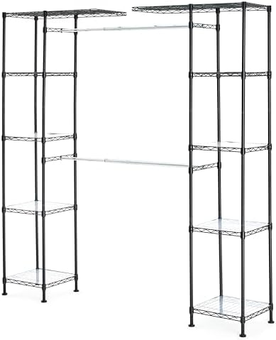 Amazon Basics Expandable Metal Hanging Closet Organizer System with Storage Shelves, Adjustable, Easy to Assemble, 57-80"L x 14"W x 72"H, Black