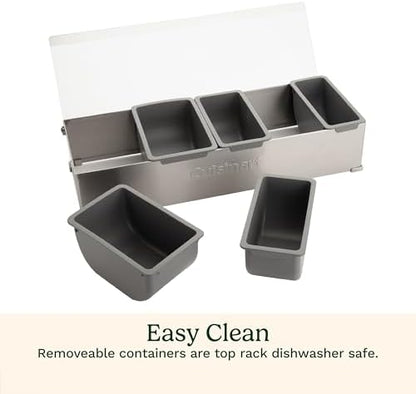 Cuisinart Condiment & Topping Station, 5 Dishwasher Safe Containers for Toppings & Condiments, Versatile Fresh Food Prep Station with Clear Lid, Perfect for BBQs, Burgers, Tacos, Pizza & Omelets
