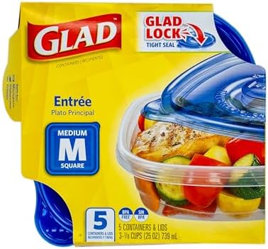Glad GladWare Entree Food Storage Containers, Medium, 25 Oz, 5 Count, 6-Pk