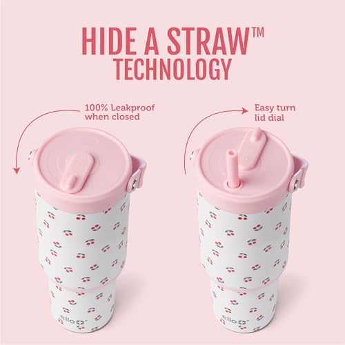 Ello Oasis Go+ 26oz Insulated Stainless Steel Tumbler with Straw, Cherries