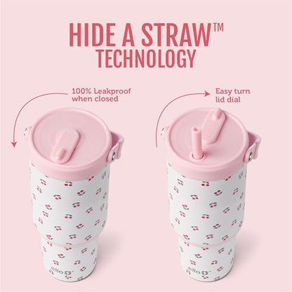 Ello Oasis Go+ 26oz Insulated Stainless Steel Tumbler with Straw, Cherries