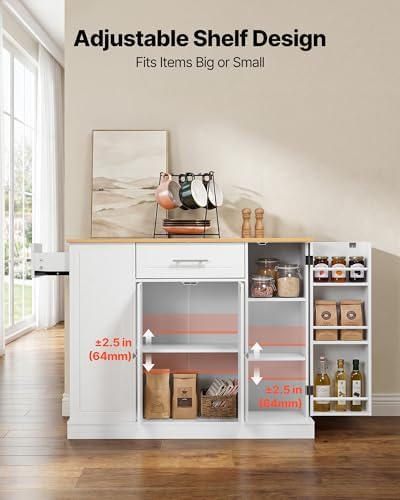 VEVOR Kitchen Island Cart with Storage, 42.36 in Wide Island Table for Kitchen, with 2 Drawers, Storage Cabinet, Table for Home Dining Room, White