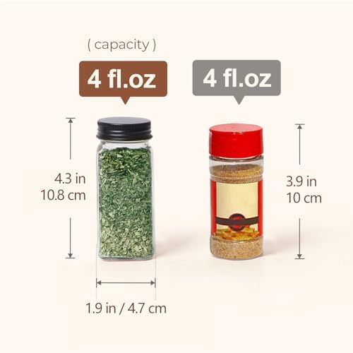 ComSaf Glass Spice Jars with with Labels 4 oz 24 Pack Small Square Bulk Set