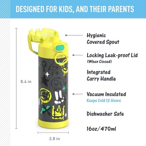 THERMOS FUNTAINER Water Bottle with Spout, 16oz, Graffiti Boy