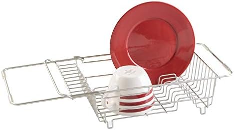 iDesign Classico Kitchen Over-the-Sink Dish Drainer Rack for Drying Glasses, Silverware, Bowls, Plates - Satin