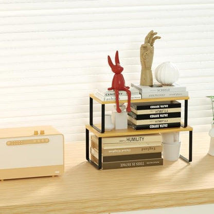 NEX Kitchen Cabinet and Counter Shelf Organizer, Stackable & Expandable, Set of 4, Black and Natural - 7.7 x 15.6 x 6.2''