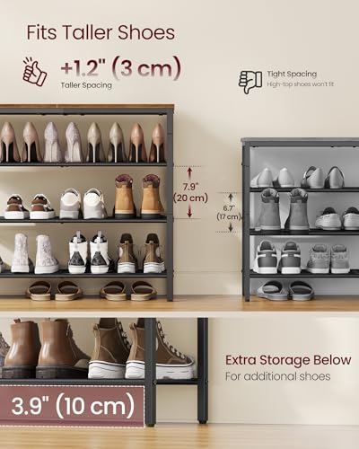 VASAGLE 4-Tier Shoe Rack, 15-20 Pairs, Metal Mesh