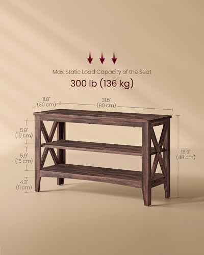 VASAGLE 2-Tier Shoe Bench, 11.8 x 31.5 x 18.9 Inches, Holds up to 300 lb