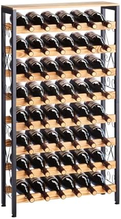 VEVOR 48 Bottle Wine Rack,8-Tier Iron Wine Bottle Holder with Wood Table Top,Freestanding Floor Display Wine Storage Shelves,for Kitchen Pantry, Cellar, Bar, Dining Room,26''L X 9.3''W X 46.9''H
